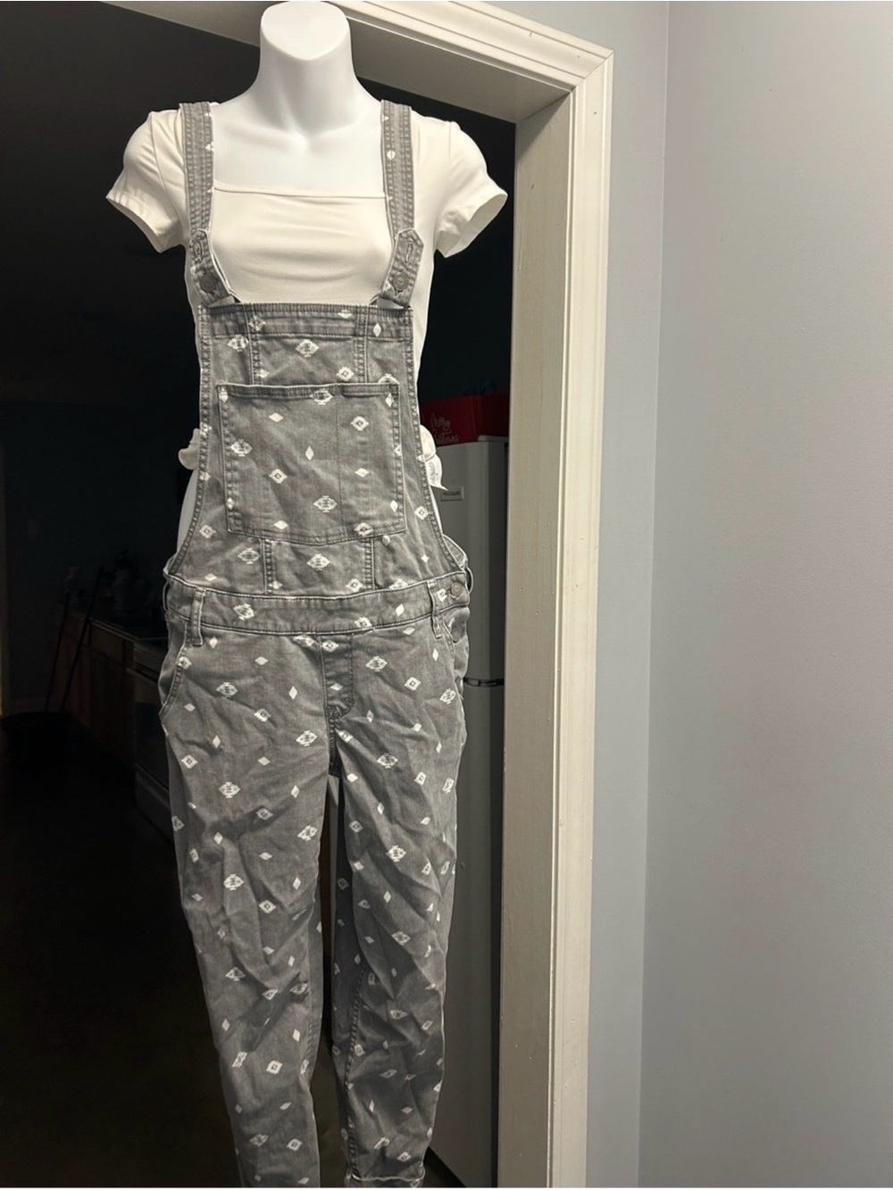 Hollister Gray Printed Denim Overalls